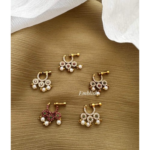 AD Flower Pearl Drop Nose Ring