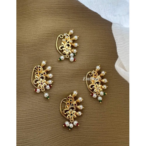 Maharastra Style Flower Pearl Drop Nath Maharastra Style Flower Pearl Drop Nath