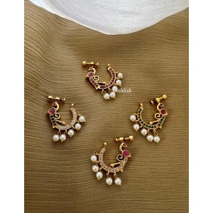 AD Beautiful Peacock Pearl Drop Nose Ring 