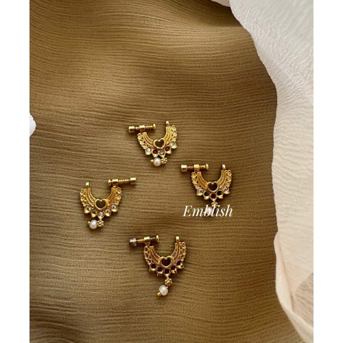 Antique Heart Pearl Drop Elegant Nose Pin Antique Heart Pearl Drop Elegant Nose Pin