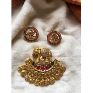 Gold alike haathi  Ad stones pendant set 