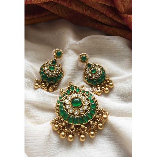 Reversible Kemp Lakshmi pendant set- green