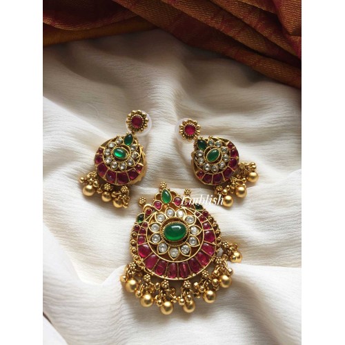 Reversible Kemp Lakshmi pendant set- red with green
