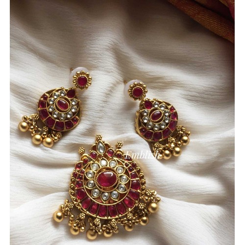 Reversible Kemp Lakshmi pendant set- red with white