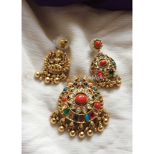 Reversible Kemp Lakshmi pendant set -Multi colour