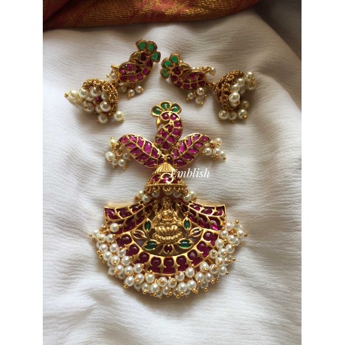 Antique Kemp Lakshmi with Annam Pendant Set - Red with green