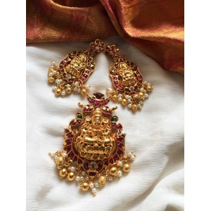 Kemp lakshmi with Double gold beads Pendant Set 