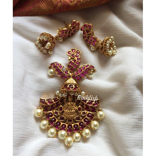 Antique Kemp Lakshmi with Annam Pendant Set - Red