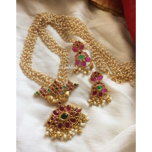 Kemp Flower with Annam Pearl Mala Set -  Red with Green