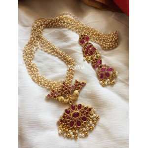 Kemp Flower with Annam Pearl Mala Set -  Red