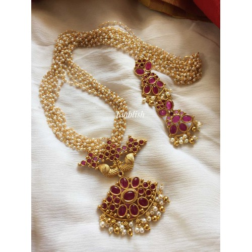 Kemp Flower with Annam Pearl Mala Set -  Red