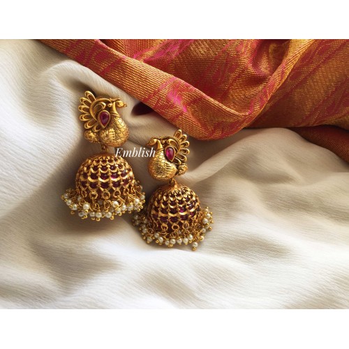 Peacock Ruby gold drop jhumka 