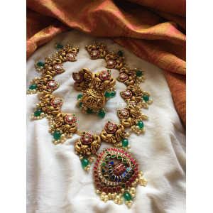 Kundan jadau double peacock gheru polish grand neckpiece 