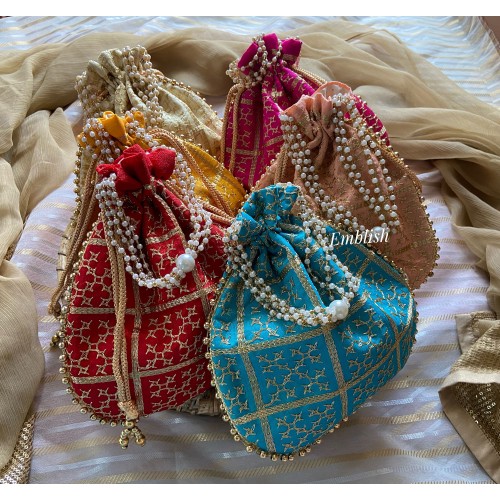 Gold Embroidery work Return Gift Potli Bag 