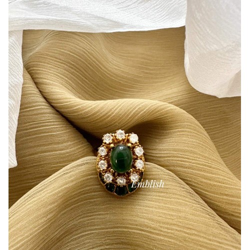 Antique Kundan Jadau Flower Finger Ring - Green