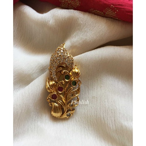 AD Stone Leaf Saree Pin - 1