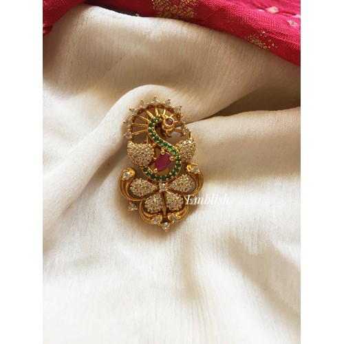 Flower with Peacock Saree Pin