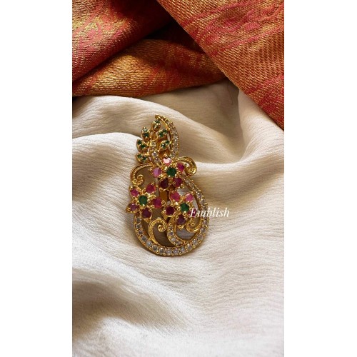 Triple Flower Leaf Saree Pin