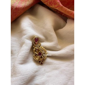 Double Peacock Saree Pin - Red