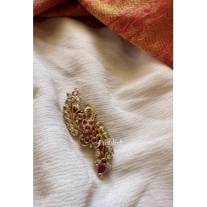 Flower Peacock Saree Pin - Red