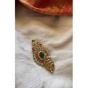 Flower Leaf Saree Pin - Green 