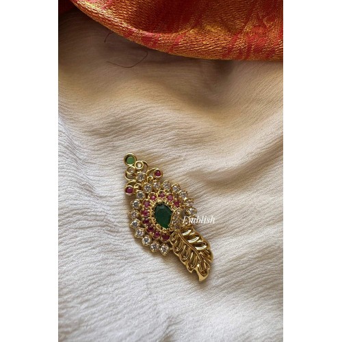 Flower Leaf Saree Pin - Green 