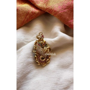 AD Flower with Peacock Saree Pin