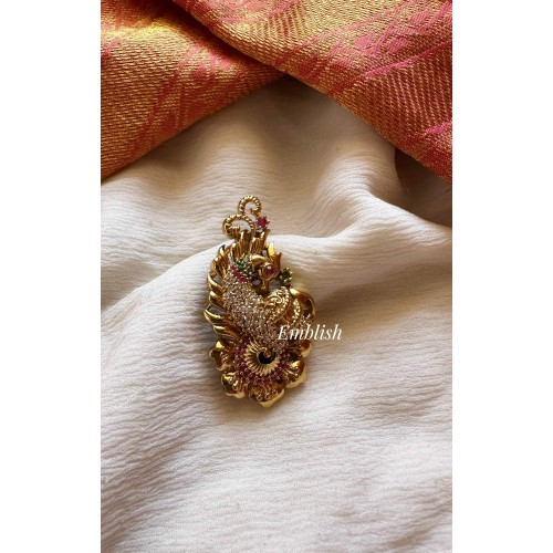 AD Flower with Peacock Saree Pin