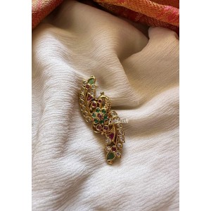 Flower Peacock Saree Pin - Green