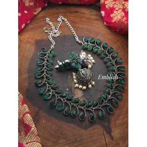 German Silver Leaf alike Neckpiece - Green