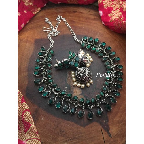 German Silver Leaf alike Neckpiece - Green