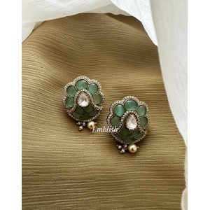 Victorian Kemp Flower Pearl Drop Stud - Pastel Blue