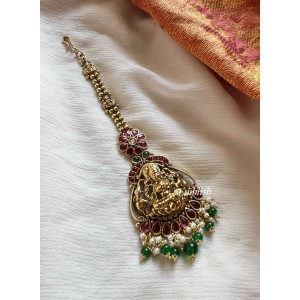 Kemp Lakshmi with Double haathi Flower Tikka - Green Beads.