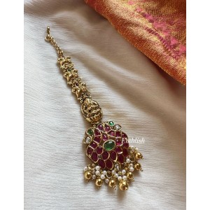 Kemp Double Peacock  with Lakshmi Tikka - Gold Beads.