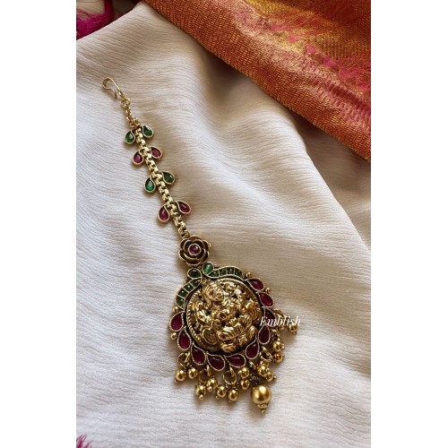 Kemp Lakshmi with Double peacock Tikka - Gold Beads