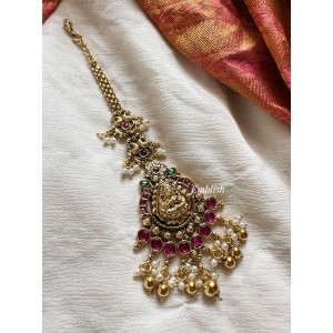 Kemp Lakshmi with Flower Double Peacock Tikka - Gold Beads.