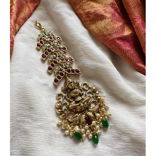 Kemp Lakshmi with Double Haathi Peacock Tikka - Green Beads