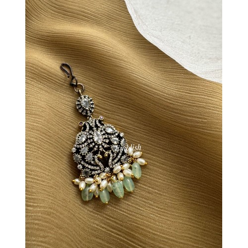 Victorian Oval with Double Peacock Tikka - Mint Green Beads