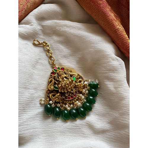 Kundan Jadau Lakshmi with Peacock Tikka - Green Beads