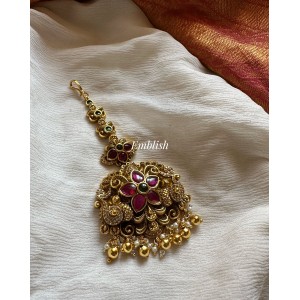 Kemp Flower Double Peacock Tikka - Gold Beads