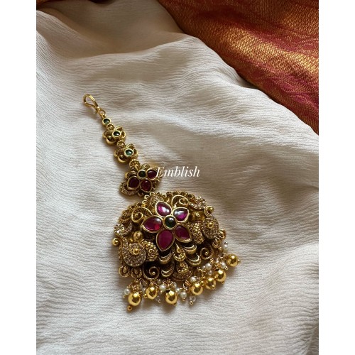 Kemp Flower Double Peacock Tikka - Gold Beads