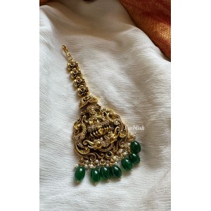 AD Lakshmi with Double Haathi Peacock Tikka - Green Beads