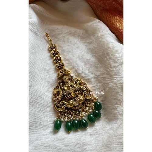 AD Lakshmi with Double Haathi Peacock Tikka - Green Beads