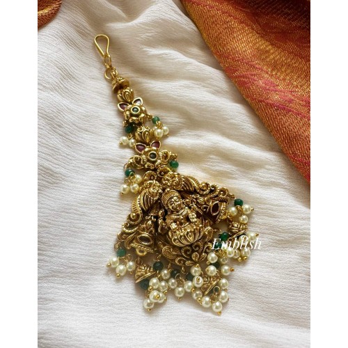 Gold alike Antique Lakshmi Peacock Flower Tikka - Pearl Beads
