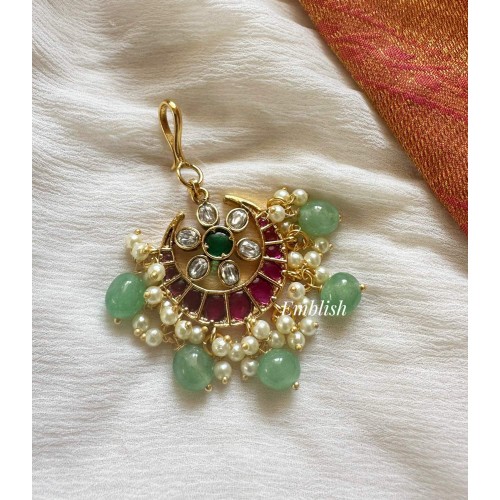 Antique Kemp Flower Half Moon Tikka - Pastel Beads