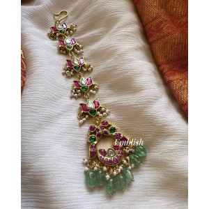 Kundan Jadau Non Idol Double Peacock Lotus Tikka - Pastel Beads