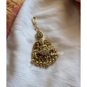 Antique AD Lakshmi with Haathi Flower Tikka - Gold Beads