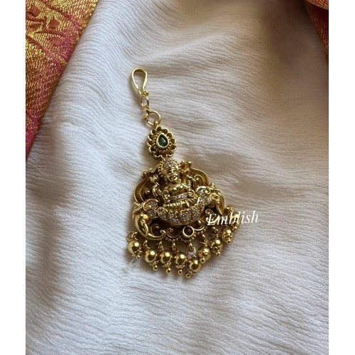 Antique AD Lakshmi with Haathi Flower Tikka - Gold Beads