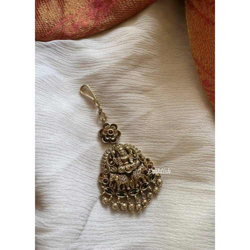 Antique Lakshmi Haathi Flower Tikka -  Gold Beads