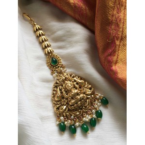 Lakshmi with Haathi Lotus Tikka - Green Beads.